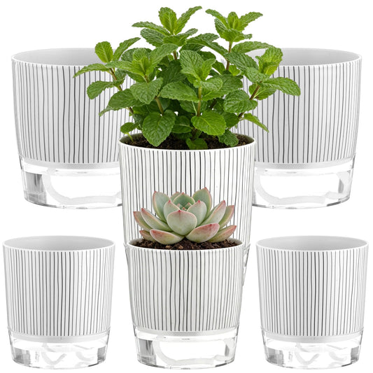 NIMBLOOM 6 Pcs Self-Watering Plant Pots, Plastic Flower Pots with Wick Rope & Reservoir for Indoor Plants, African Violet Planters for Desk, Windowsill, Garden