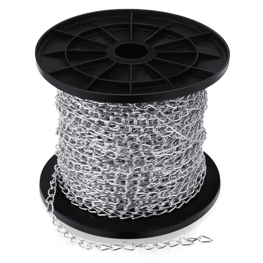 Yaocom 50 ft Galvanized Steel Hanging Jack Chain Silver Metal Link Chain Roll Spool for Light Fixture, Bird Feeders, Overhead Lights, Artworks, Flowerpots(1.3mm)