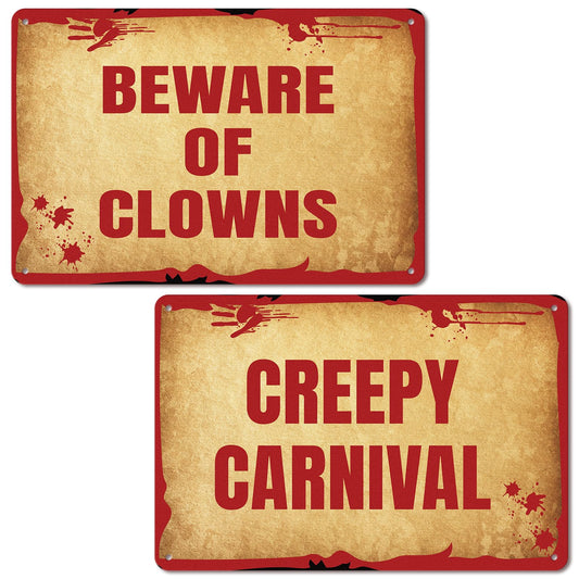 MorningRo 2 Pcs Halloween Clown Metal Signs Beware of Clowns and Creepy Carnival Metal Tin Signs Halloween Evil Circus Porch Sign for Carnival Party Clown Holiday Outdoor Indoor Decoration