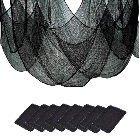 Sunlisky Halloween Creepy Cloth - 8 Pack Black - 76x30 Inch Cotton Gauze Fabric - DIY Spooky Decor for Haunted House,Spider Web,Ghost - Indoor Outdoor Halloween Party Decorations