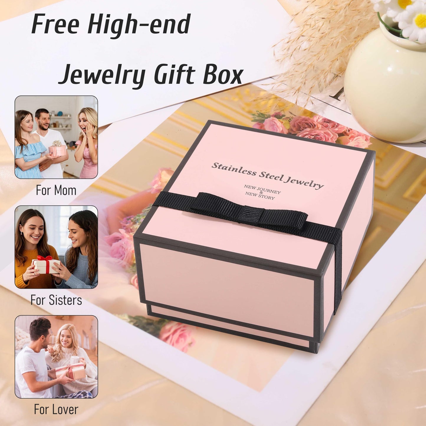 ISELBDR 18K Gold Bracelets for Women - Stackable Clover & Nail Love Bangle Set - Non-Tarnish Stainless Steel Jewelry for Valentine's, Mother's Day & Christmas (White)