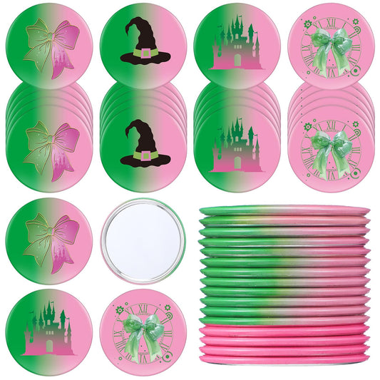Marsui 24 Pcs Green and Pink Birthday Party Favors Witch Gifts for Girl Women Bulk Witch Mini Compact Mirror 2.76 Inch Portable Pocket Makeup Mirror for Goody Bags Stuffer Bridal Travel Friends