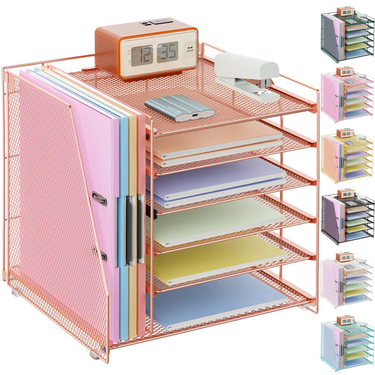 gianotter 6-Tier Paper Organizer With Magazine Holder, Desk Organizers and Accessories, Desk Accessories & Workspace Organizers, File Organizer for Office Supplies Storag (Rose Gold, 6-Tier)