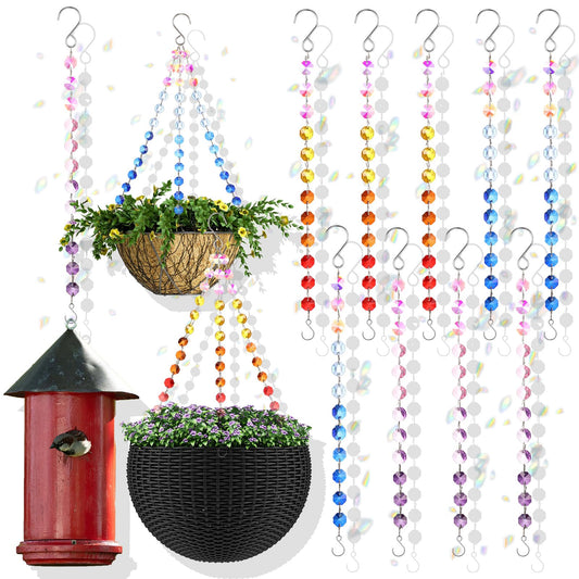 Landical 9 Pack 12 Inch Suncatcher Plant Hanger Hanging Basket Chains with Hooks Crystal Suncatcher Prism Window Hanging Chain Garden for Flower Pots Bird Feeders Wind Chimes Ornaments(Mixed Color)