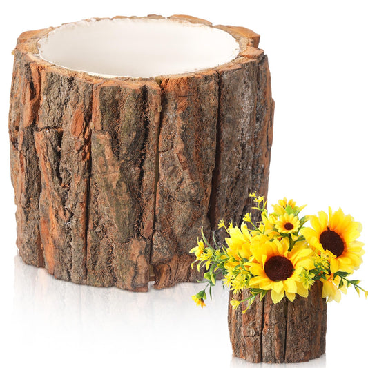RimCereal 1 Pcs Wooden Vase for Centerpieces Wedding Flower Table Centerpieces Woodland Party Decor Rustic Farmhouse Bark Stump Buckets Vintage Planter Pots for Garden Baby Shower Window Home (Large)