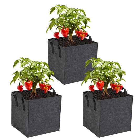 FVOTNW 3-Pack 1 Grids Fabric 7 Gallon Grow Bags, 1x1x1ft Thickened 400G Nonwoven Fabric Raised Garden Beds with Handles - Indoor Outdoor Planters for Vegetables, Herbs, Flowers