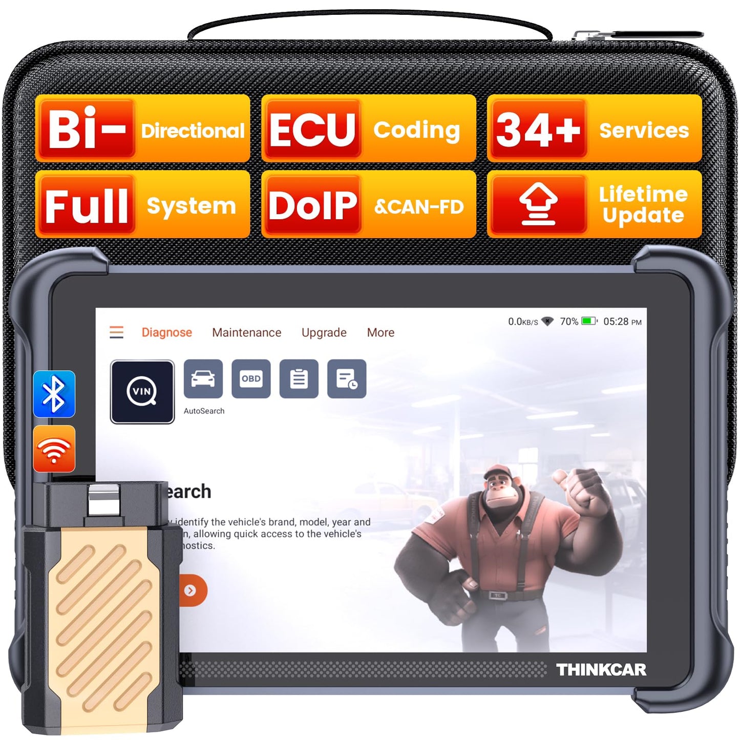 THINKCAR Bidirectional Scan Tool, THINKSCAN 689BT All System Automotive Diagnostic Tool, Bi Directional OBD2 Scanner with ECU Coding, 34 Services, FCA Autoauth, CANFD and DoIP, Wireless Update
