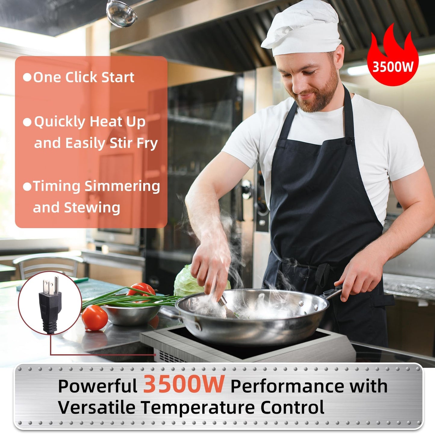 HeroInduct Portable Induction Cooktop 208-240V 3500W Commercial Range Countertop Burner Dual IGBT Modules 8 Heating Level Timer Sensor Push-Button Premium Stainless Steel Housing Ceramic Glass（Red）