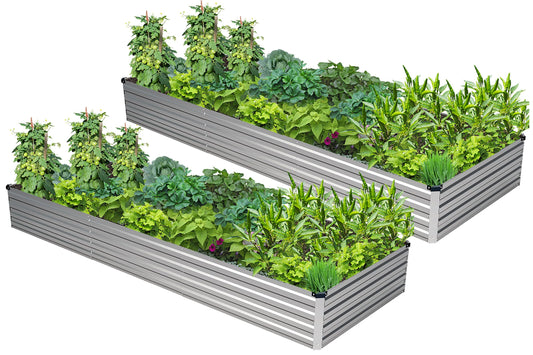 Easllre 2PCS 9x3x1ft Galvanized Raised Garden Bed,Outdoor Planter Box Metal Patio Kit Planting Bed for Vegetables Flowers Herb,Silver