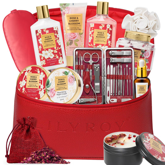 Gifts for Women, Spa Gift Set for Women - Rose Bath and Body Gift Set Beauty Skin Care Spa Kit with Shower Gel | Bath Kit, Valentines Day, Birthday, Christmas, Mothers Day Gift for Mom