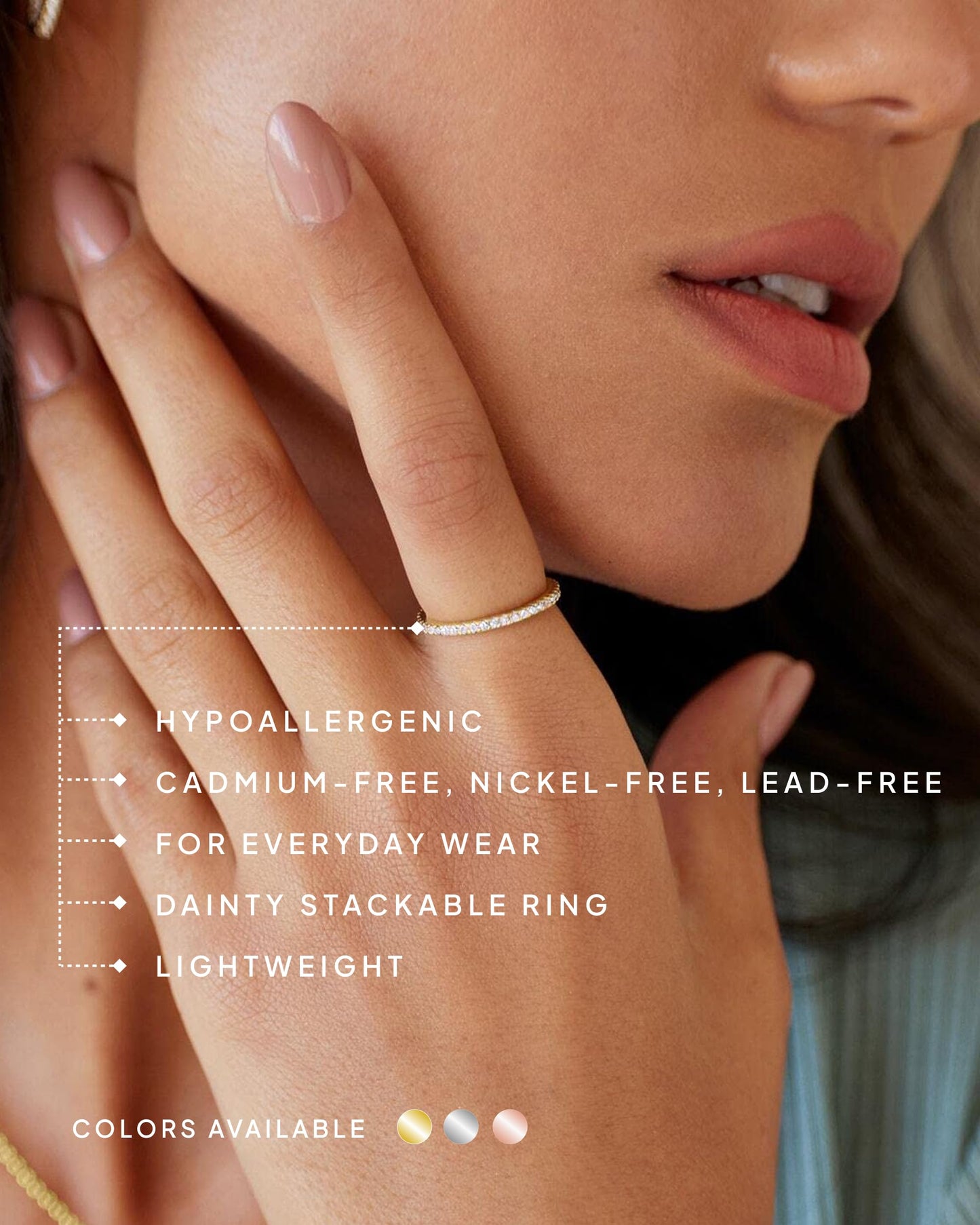 PAVOI 18K Rose Gold Vermeil 925 Sterling Silver Stackable CZ Ring for Women | Thin Band for Stacking | Simulated Diamond Eternity Wedding Band | Size 7