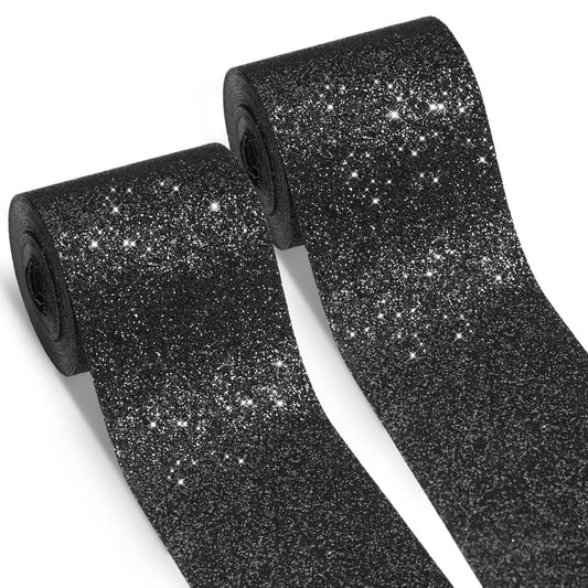 LOYIM Black Glitter Ribbon 20 Yards Shiny Wrapping Cut Edge Ribbon for Gift Wrapping Crafts Wreath Tree Decoration Holiday DIY Party Wedding Home(2 Inch Wide,Black)