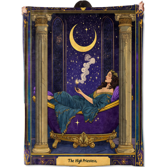 amepay Tarot Card Blanket Gifts for Women Adult Girls,The High Priestess Moonlit Throw Blankets,Soft Comfy Lightweight for Home Halloween Couch Bed Sofa Decor,Enchanting Night Sky Design 50x60in