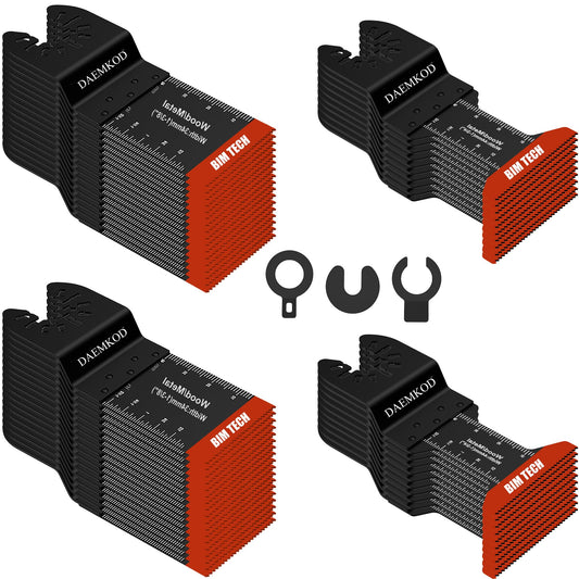 DAEMKOD 55 Pack Bi-Metal Saw Blades, Quick Release Multitool Blades for Soft Metal Hard Wood Plastic, 34MM and 44MM Multi Tool Blades Kits, Saw Bldes for Oscillating Tool Accessories