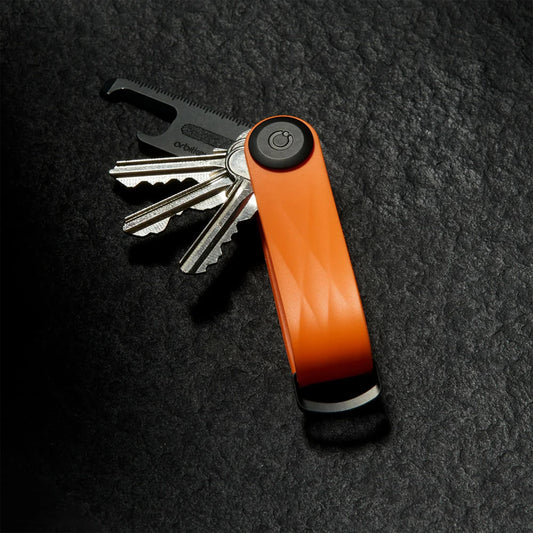 Orbitkey Active Key Organizer Lite – Durable Holder with Elastic Polymer Band, Carabiner Ring & Secure Locking Mechanism – Slim Pocket-Friendly Keychain for Everyday Carry & Travel (Tangerine)