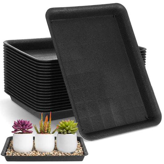 Gejoy 20 Pack 11 Inch Rectangular Plastic Plant Saucers Tray Bulk Heavy Plastic Plant Drip Tray Flower Pot Trays for Indoor Outdoor Anti-Slip Saucer for Garden Potted Water Drips and Soil
