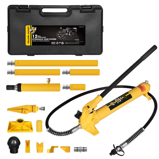 YELLOW JACKET 12 ton Porta Power Kit Hydraulic Ram Jack Pusher Puller Auto Body Frame Repair Tool with Blow Mold Carrying Storage Case for Car Repair,Truck,Farm