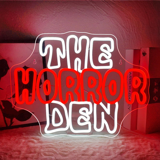 NOSUN The Horror Den Neon Sign Light for Happy Halloween Wall Decor for Man Cave Dimmable USB Neon Lights for Horror Party Club Game Room Torror Movies Lover Home Wall Decor