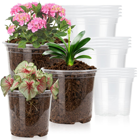 Plgardpo Clear Nursery Pots with Drainage, 5/6/7 Inch Nursery Plant Pots, Plastic Seedling Flower Pots for Indoor Plants, Transparent Planters for Indoor Plants, 15 Packs
