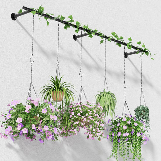 unlumm Plant Hanger Indoor 63 inch, Metal Planters Hanging Rod with 6 Hanging Chains & Hooks, Wall Plant Holder for Indoor Plants, Window, Ceiling, Black, Pots Not Included
