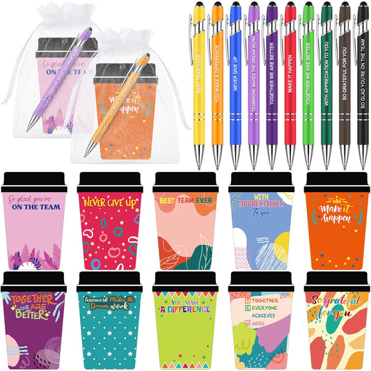 Kosiz 10 Set/30 Pcs Employee Coffee Cup Notepad with Pen Bulk Teacher Appreciation Sticky Notes Inspirational Notepad Thank You Christian Graduation End of The Years Gifts for Teacher Team Staff Nurse