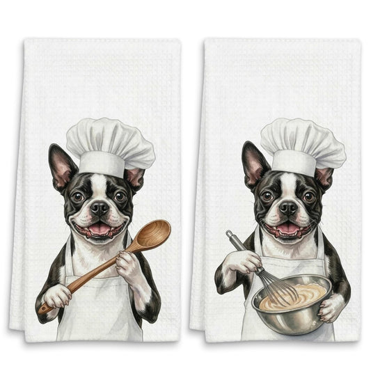 XYMBF Boston Terrier Gifts Kitchen Towels, Boston Terrier Gifts Dish Tea Towel, Puppy Chef Dog Lover Gift Decorative Hand Tea Towels for Kitchen Decor, 16X24 Inch Set of 2