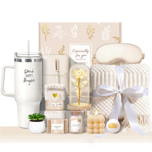 Birthday Gifts for Women, Get Well Soon Gifts Self Care Package Spa Gift Baskets Happy Birthday set w/ 40oz Tumbler with Handle & Blanket Thinking of You Mothers Day for Mom Her Best Friend Sister