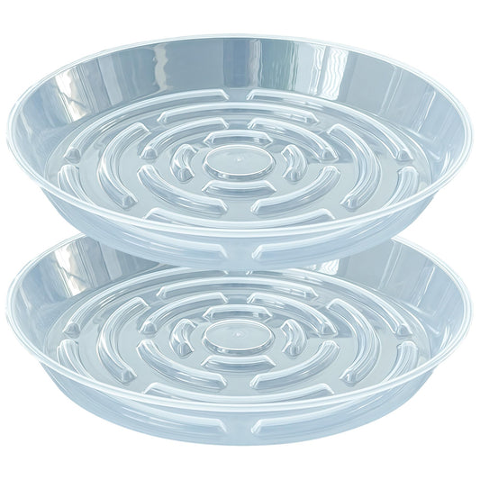 MSKIAUO 2 Packs Plant Saucer Pot Tray, 14 inch Clear Flower Planter Saucers and Drip Trays, 13 inch Plastic Flower Planter Saucers for Indoors Outdoors, Heavy Durable Plant Plate Water Catcher