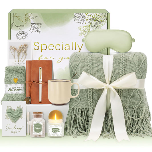CuriBox Mothers Day Get Well Gifts for Women Self Care Gift Basket - Birthday Gifts for Women Spa Care Package - Sympathy Inspirational Easter Day Gift Baskets for Her Mom Friend Wife (Sage Green)