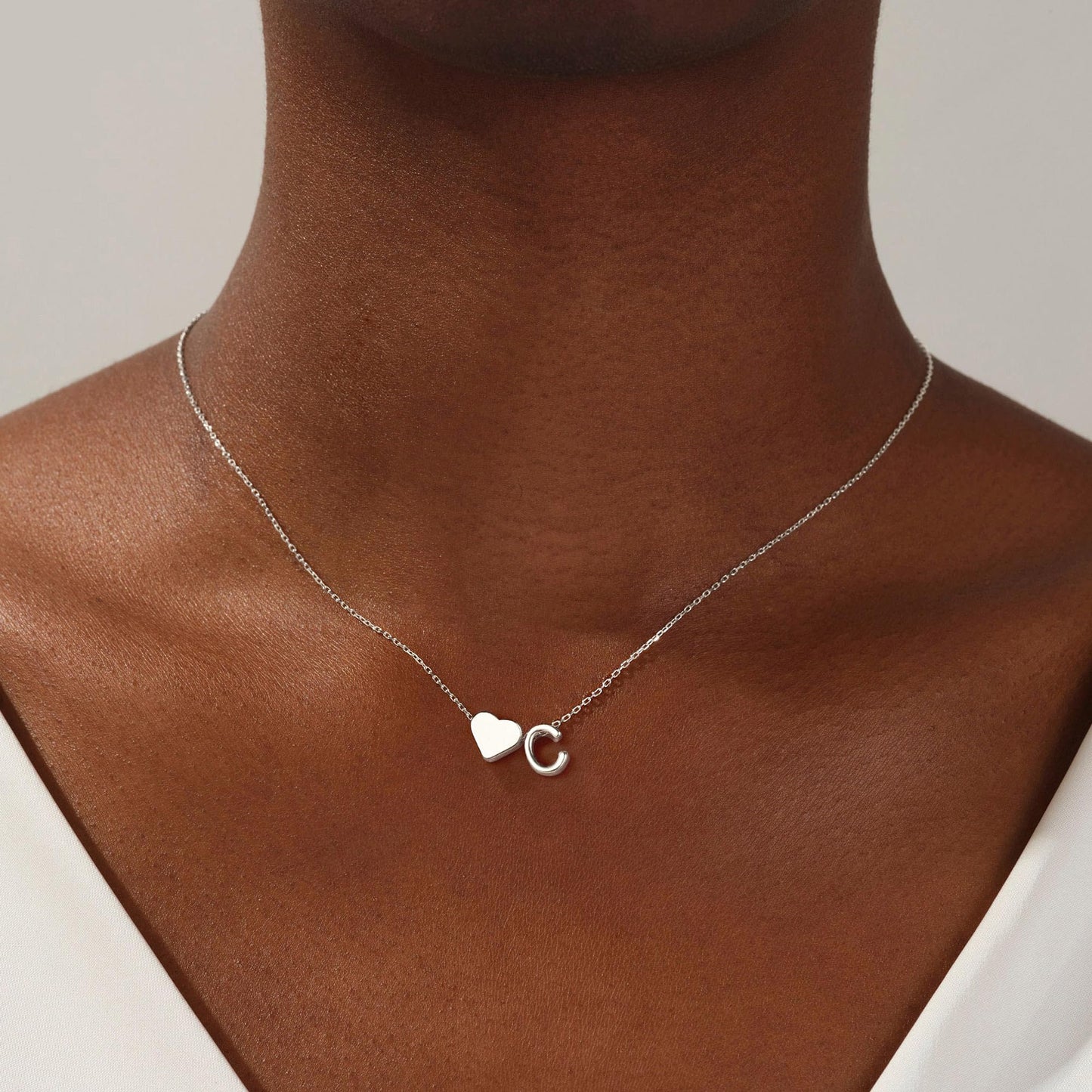 Turandoss Heart Initial Necklace for Women, 18K White Gold Plated Heart Initial C Dainty Necklaces Tiny Silver Necklaces Birthday Gifts for Women Jewelry