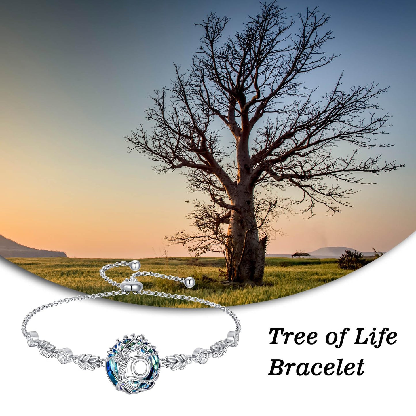 TOUPOP Tree of Life Initial Bracelet Sterling Silver Initials O Letter Link Bracelets Blue Circle Crystal Family Tree Birthday Mothers Day Jewelry Gifts for Women Mom Wife