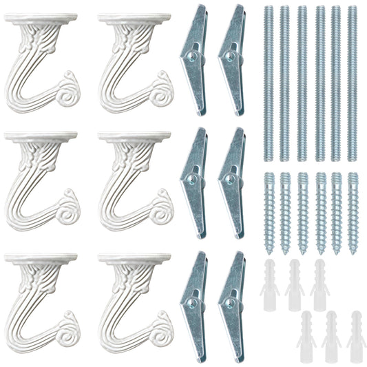 RiseDirectly 6-Pack Heavy Duty White Ceiling Hooks for Hanging Plants, Swag Hooks with Hardware for Chandeliers, Indoor Plant Hangers & Lightweight Decor