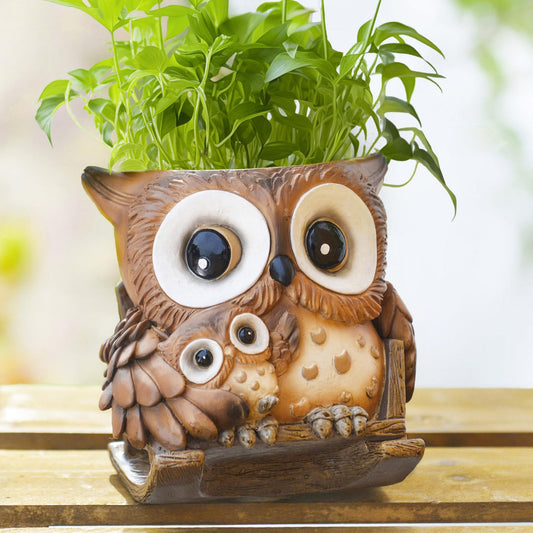 Saysmile Unique Owl Plant Pots Indoor, Cute Small Succulent Pots with Drainage Hole, Rocking Chair Planters for Outdoor Indoor Plants, Resin Flower Pot for String of Pearls, Gift Ideas for Mother