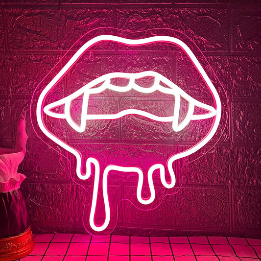 Lip Neon Sign, Halloween Lips Neon Light for Wall Decor, Red LED Big Lip Shaped Neon Signs for Party Aesthetics Decorations, USB Powered Custom Creative Neon Sign for Unique Gift,Man