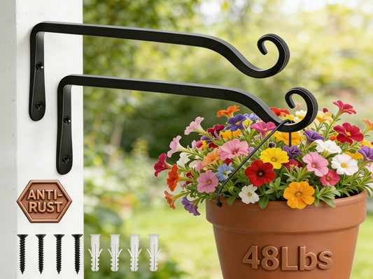 Gtongoko 2 Pack 10 Inch Plant Hangers Outdoor Metal, Plant Hooks for Wall Indoor, 48lb Capacity Outdoor Hooks for Hanging Bird Feeders, Lanterns, Wind Chime, Black