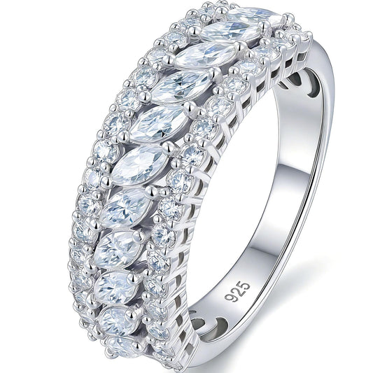Heinlov D Color VVS1 Moissanite Wedding Bands for Women 925 Sterling Silver Womens Wedding Ring Marquise Eternity Engagement Size 6