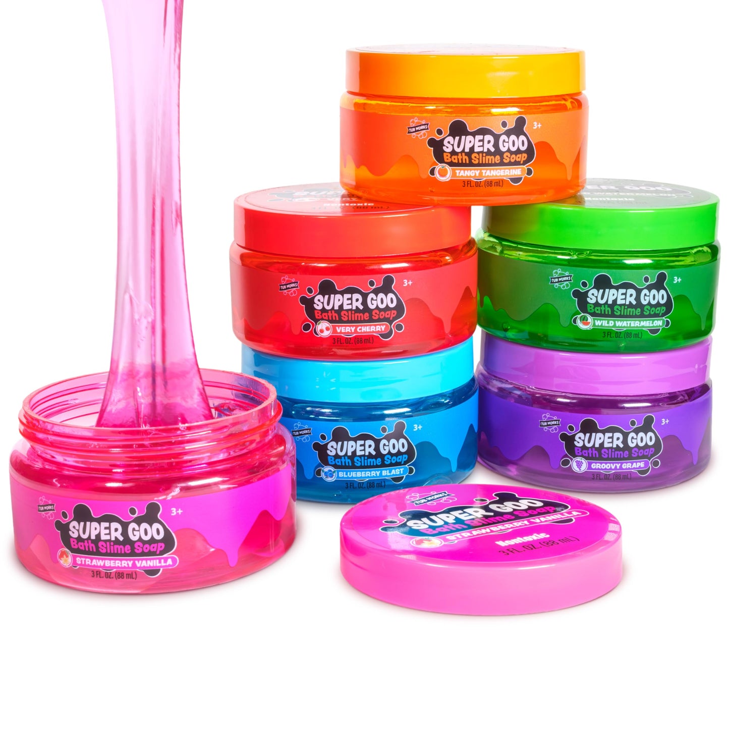 Tub Works® Super Goo Bath Slime™ Kids Soap Bath Toy, 6 Pack | Stretchy, Squishy Slime Soap for Toddler Bath | Fresh, Fruity Scents | Nontoxic | Sensory Fun Kids & Toddler Bath Toys