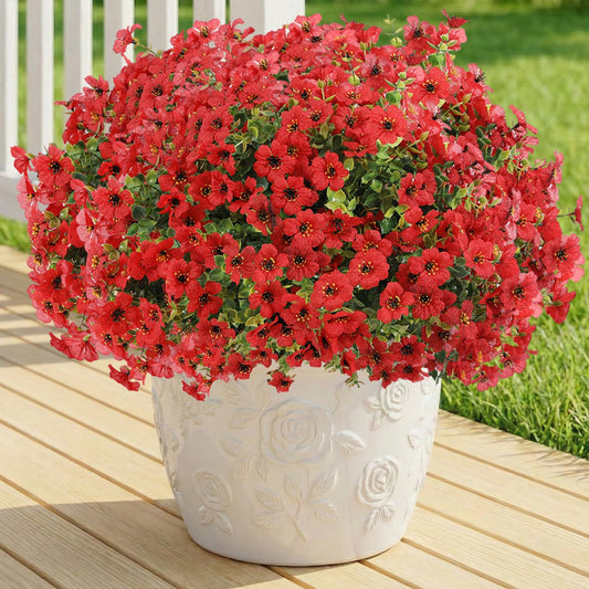 LetuoClips Artificial Flowers Fake Plants for Outdoors Spring Decoration, 13Bundles Silk Realistic UV Resistant Faux Flowers for Outside Planter Porch Yard Patio Garden Home Indoor, Red