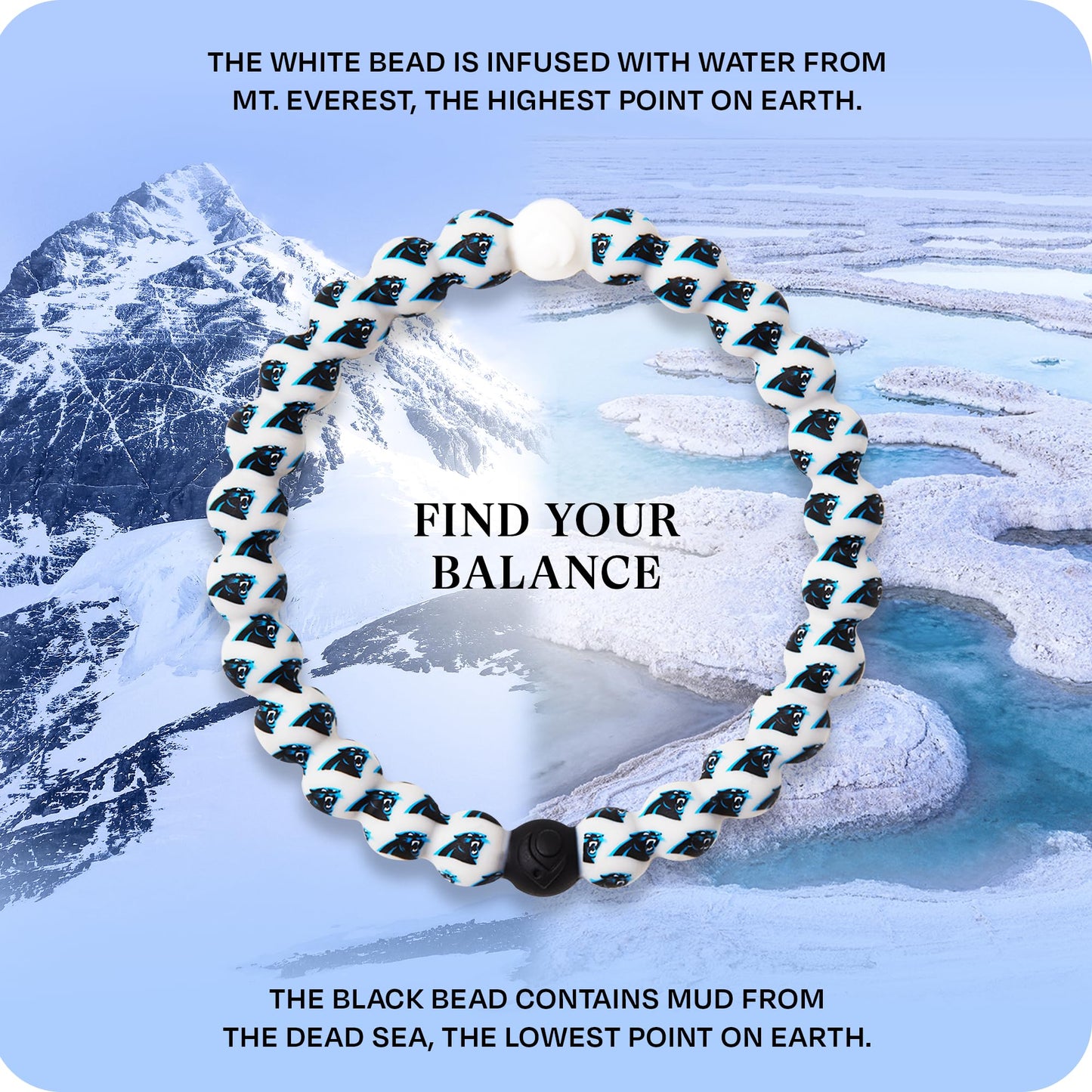 Lokai Silicone Beaded Bracelet for Men & Women, NFL Football Collection - Carolina Panthers, Logo, Large - Silicone Jewelry Fashion Bracelet Slides-On for Comfortable Fit
