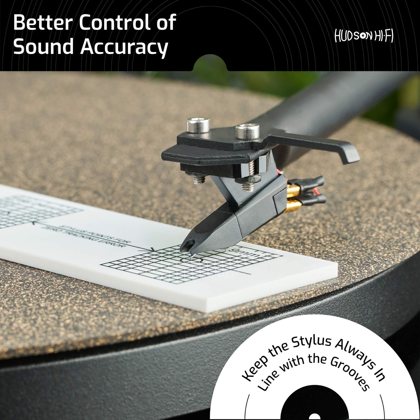 Hudson Hi-Fi Turntable Phonograph LP Phono Cartridge Stylus Alignment Protractor Tool–High Contrast (VTA Sold Separately)