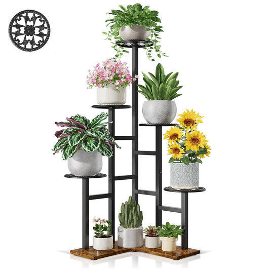 NQW 6 Tier Plant Stand Indoor Outdoor Metal Flower Pot Holder Shelf Tiered Planter Display Rack for Living Room Balcony Garden Patio