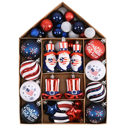 Valery Madelyn 4th of July Tree Decorations for Patriotic Memorial Day Ornaments, 50ct Large Red White Blue Shatterproof Americana Gnome for Independence Day USA 250th Anniversary Hanging Ball Decor