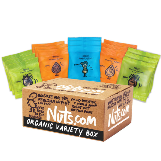 Nuts.com – Organic Dried Fruit and Nuts Variety Box – Gourmet Assortment for Festive Gifts – Includes Organic Cashews, Almonds, Walnuts, Raisins, and Trail Mix