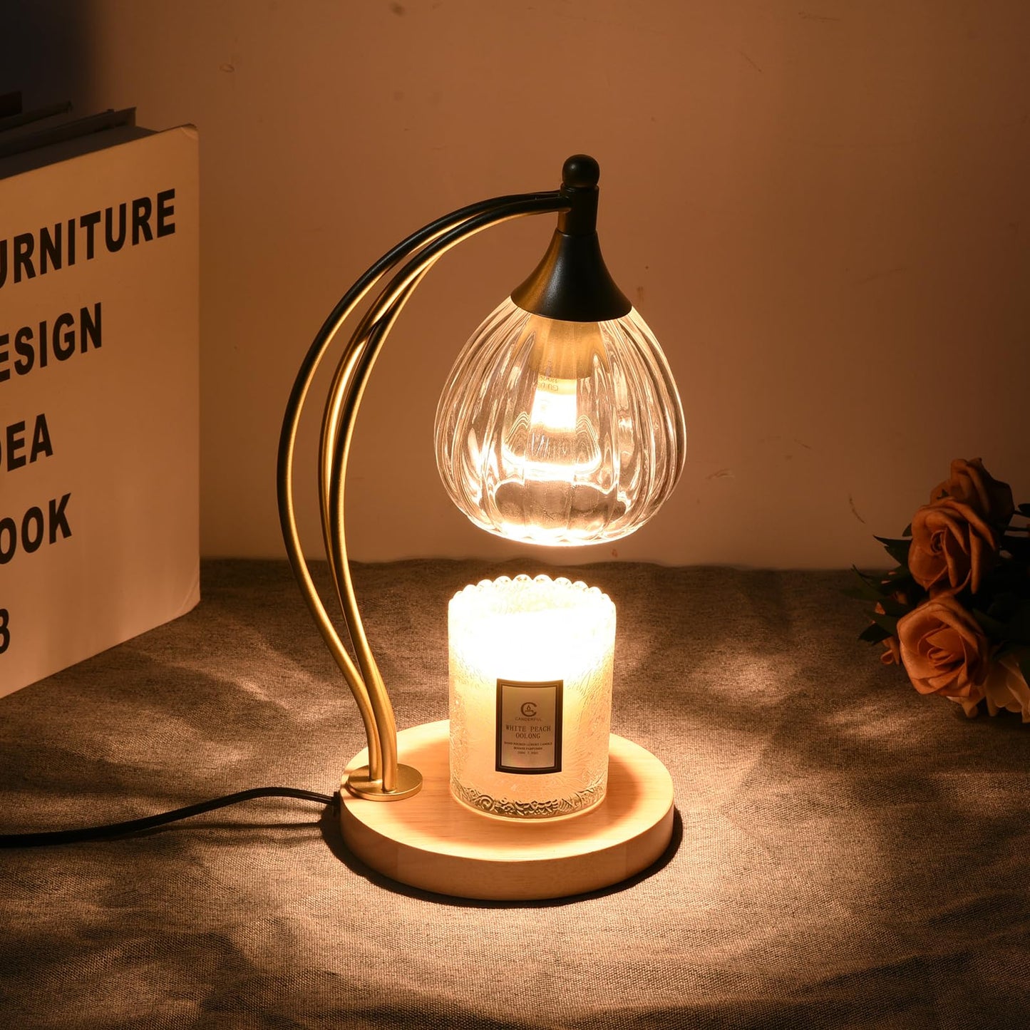 Candle Warmer Lamp with Timer - Dimmable Candle Warmer for Jar Candles-Electric Candles Warmers Light Birthday Gifts for Women Mom House Warming Gifts New Home Decor Gold and Transparent 2 Bulb