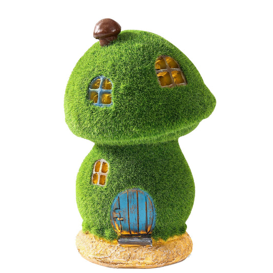 Darkdec Mushroom Fairy House Decor - Figurine Lights Outdoor Solar Fairy Garden House for Patio Lawn Yard Ornaments, Housewarming Gift 7.4 inch