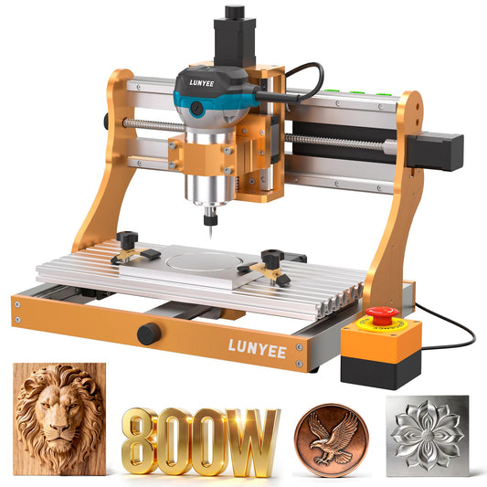 LUNYEE 3020 Nova CNC Router Machine, All-Metal XYZ Axis Linear Guides and Ball screw with 800W Trimmer Router, Suitable for Cutting Aluminum, Brass, Stainless steel, Wood, Acrylic, MDF, and Plastics