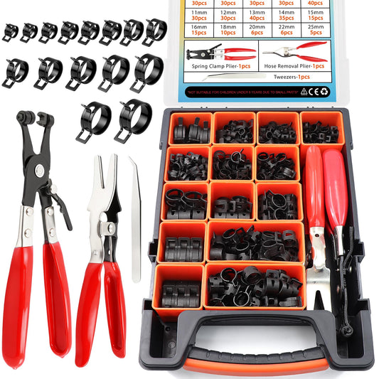 352Pcs 6-25mm Spring Band Hose Clamps Kit with 3 Essential Tools,Constant Tension Steel Clamps for Fuel Lines,Automotive,Silicone Tubes,Radiator Hoses