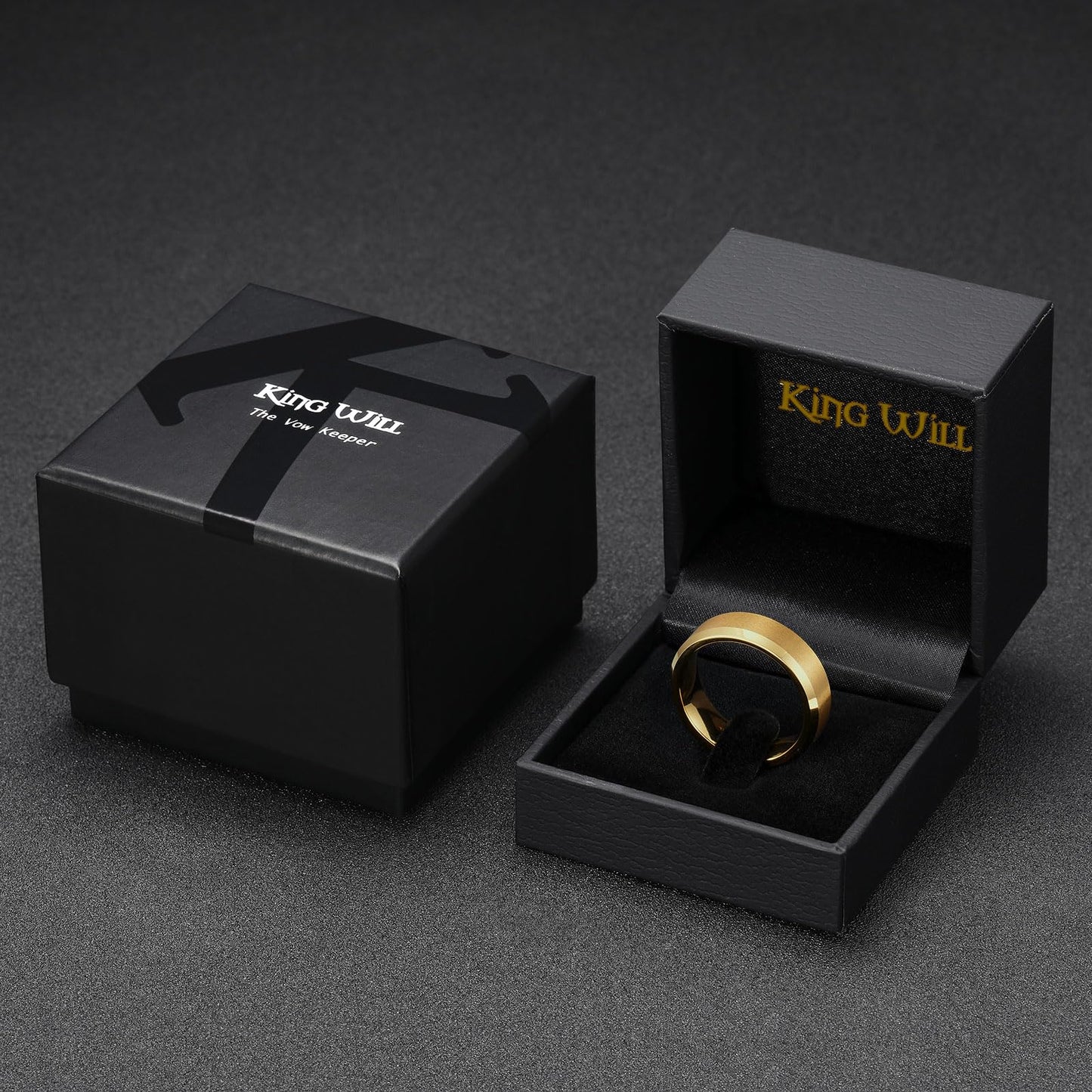 King Will 7mm Basic Tungsten Rings For Men Gold Wedding Band Polished Edge Brushed Matte Promise Ring Comfort Fit (Size 11)