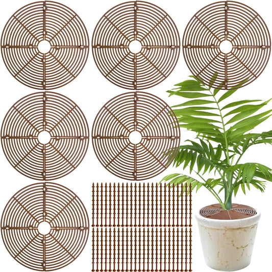Srmayyi 11.8 Inch Plant Pot Grid,6 Pack Plant Pot Soil Covers Protectors with 48 Stakes,Cat Pet Digging Stopper for Indoor Outdoor