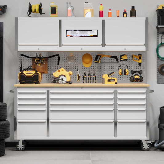 GAOMON 72 Inch Tool Chest, Tool Cabinet with 15 Drawers, Mobile Storage Cabinet with Locking System, Stainless Steel Material and Sturdy Structure, High Capacity for Home Workshop Kitchen and Garage.